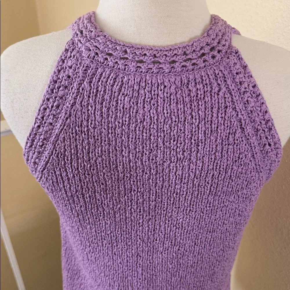 J. Crew Pointelle Purple Lavender High-Neck Textured Knit Sweater Tank Top S